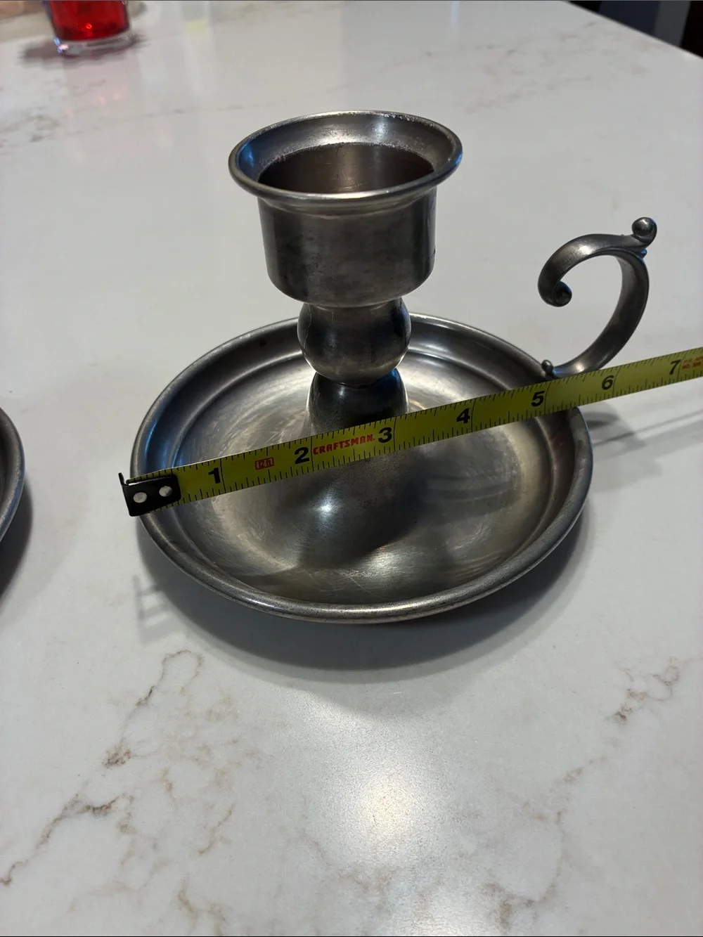 Set of large Vintage Early American Pewter Chamberstick Candle Holders by WEB